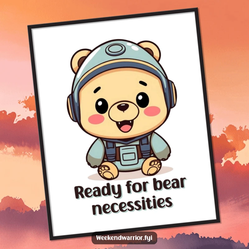 Funny Free Printable Wall Art: A cheerful bear wearing a helmet looks ready for an exciting adventure.