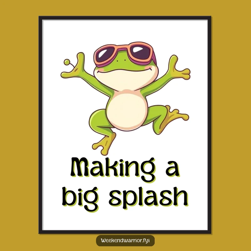 Funny Free Printable Wall Art: Goggle Frog Jump Masterpiece, Downloadable Decor