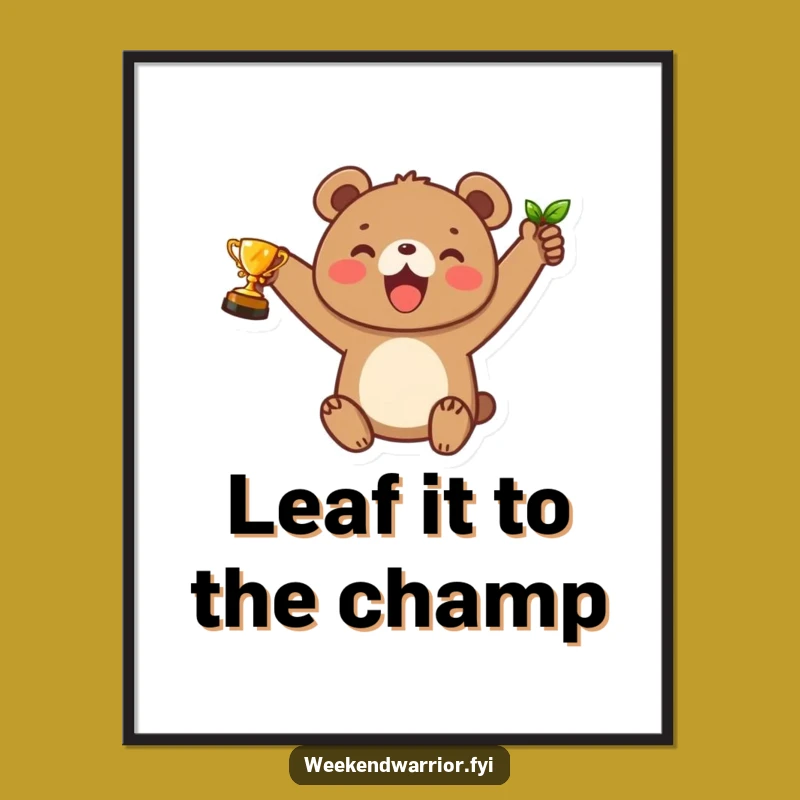 Funny Free Printable Wall Art: Joyful Bear Cub Victory - Hilarious Downloadable Decor