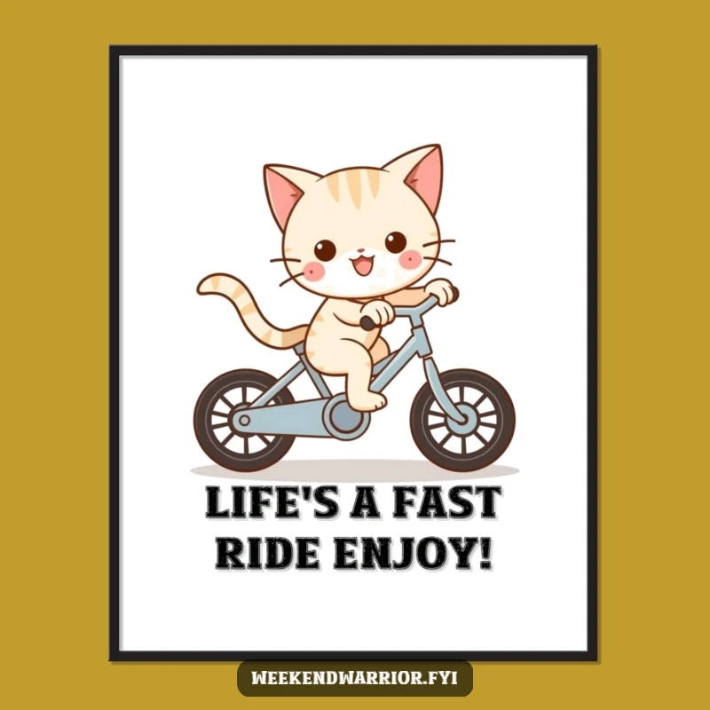 Funny Free Printable Wall Art: Speedy Kawaii Cat Bike Decor Downloadable Art