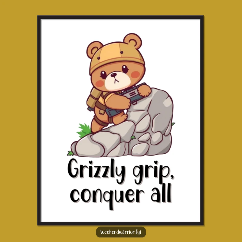Free Printable Wall Art: Combat Bear Climbing Funny Downloadable Adventure Decor