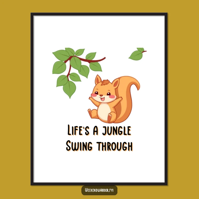 Free Printable Wall Art: Playful Squirrel Vine Swing, Fun Downloadable Art!