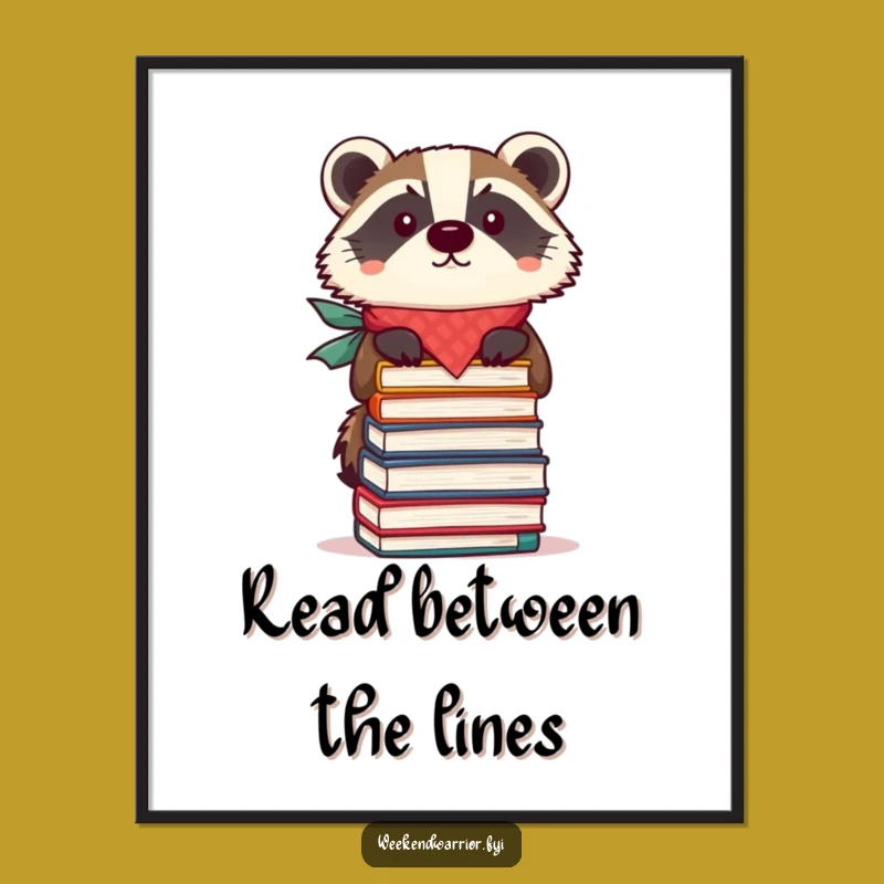 Free Printable Wall Art: Book Balancing Badger, Funny Downloadable Decor