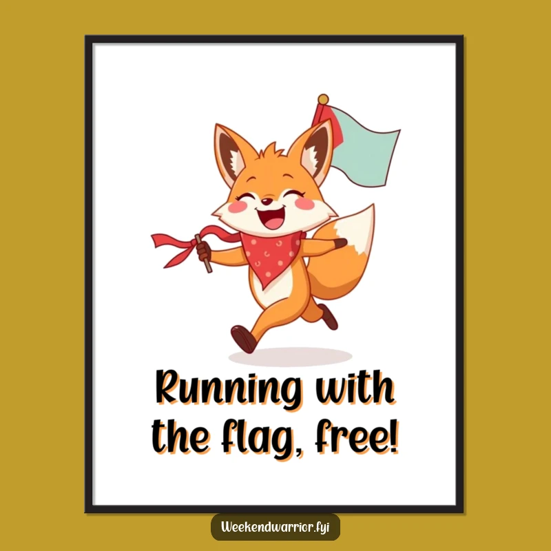Free Printable Wall Art: Running Fox with Flag Funny Downloadable Decor