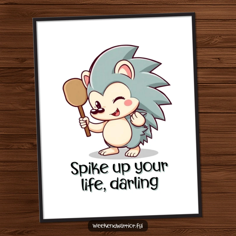 Funny Free Printable Wall Art: A happy hedgehog character comically wields a small paddle, bringing playful vibes.