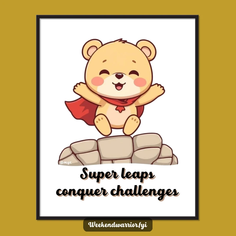 Funny Free Printable Wall Art: Bear Cub Superhero, Hilarious Downloadable Decor