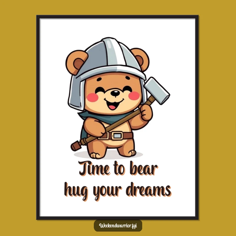 Funny Free Printable Wall Art: Helmet Bear with Hammer - DIY Decor Print