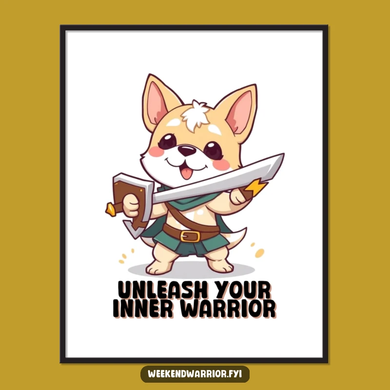 Funny Free Printable Wall Art: Dog Warrior - Heroic Decor Print
