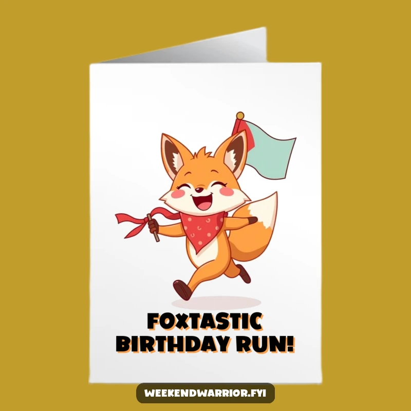 Free Printable Birthday Card: Running Fox with Flag Funny Downloadable Gift