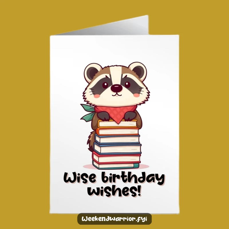 Free Printable Birthday Card: Book Balancing Badger, Funny Downloadable Greeting