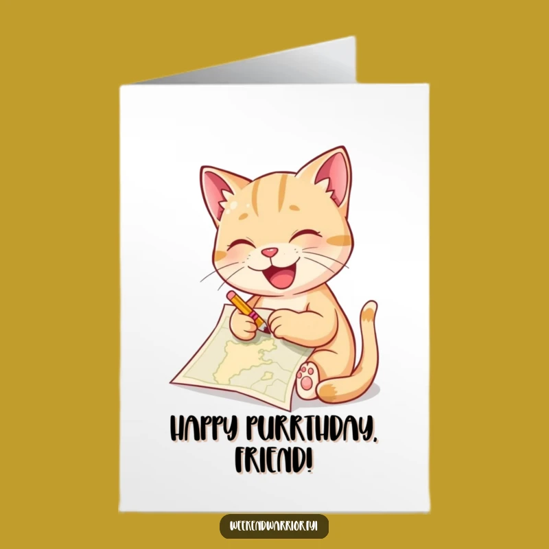 Free Printable Birthday Card: Funny Cat Sketching Map Downloadable Gift
