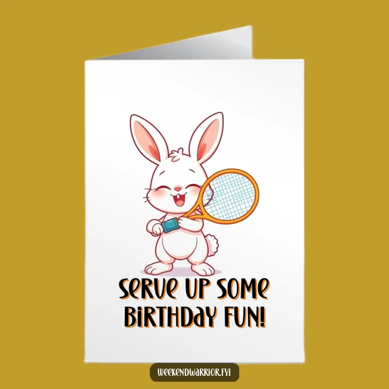 Free Printable Birthday Card Giggling Bunny Tennis Player - Funny Gift