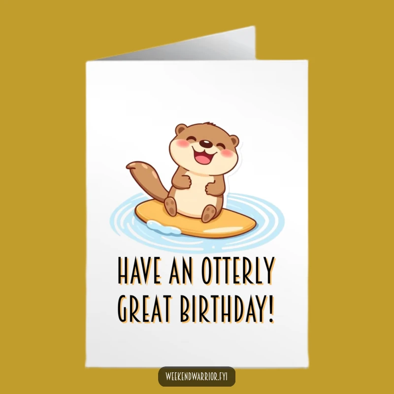 Free Printable Birthday Card: Happy Otter Paddleboarding - Funny Downloadable Gift for Water Lovers