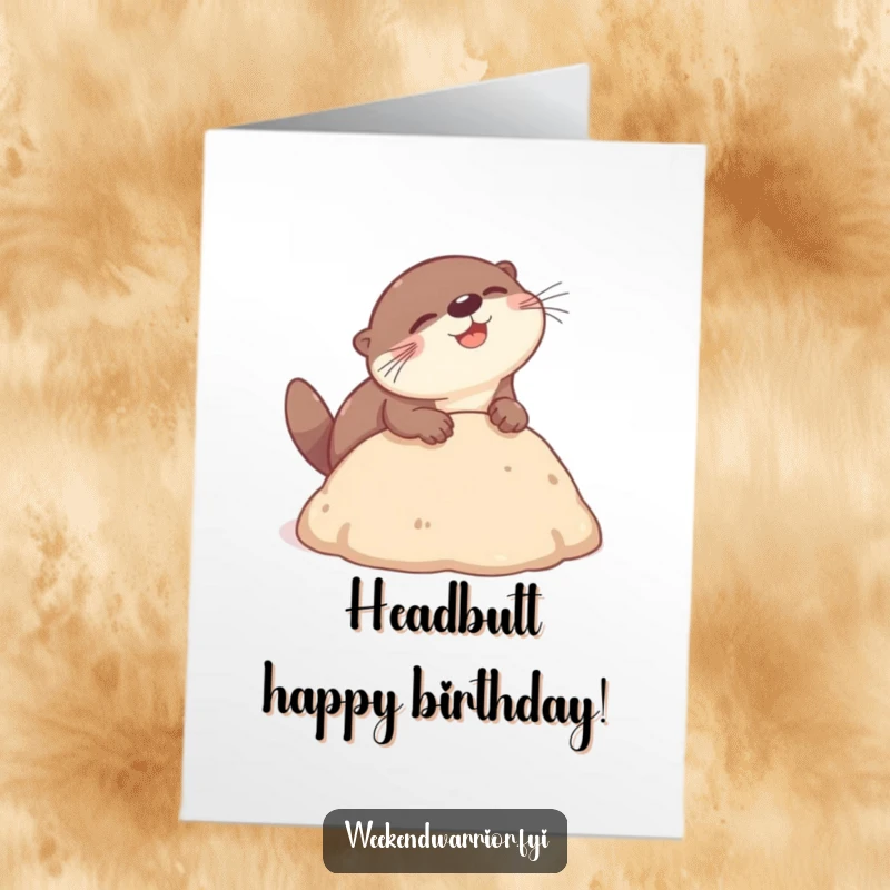 Funny Free Printable Birthday Card: A playful otter gleefully performs a diving headbutt into a soft, fluffy mound.