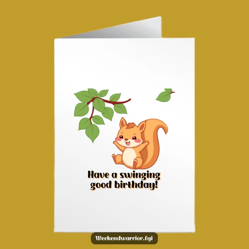 Free Printable Birthday Card: Swinging Squirrel, Fun Time Downloadable Gift!