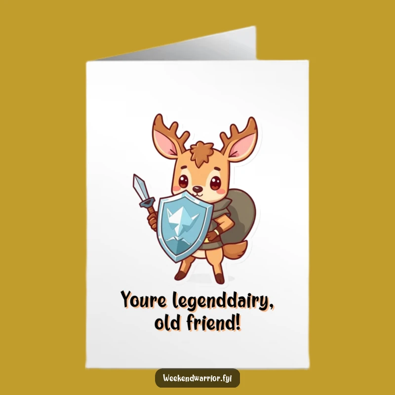 Free Printable Funny Birthday Card: Brave Kawaii Deer Warrior for a Heroic Celebration