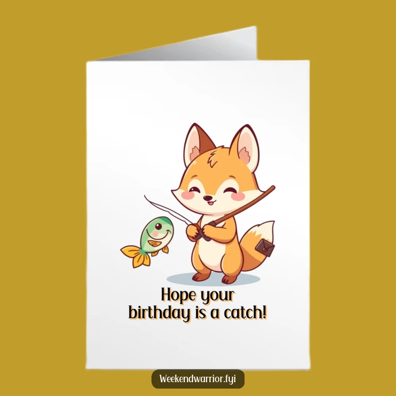 Free Printable Kawaii Fox Birthday Card: Funny Fishing Downloadable Gift!