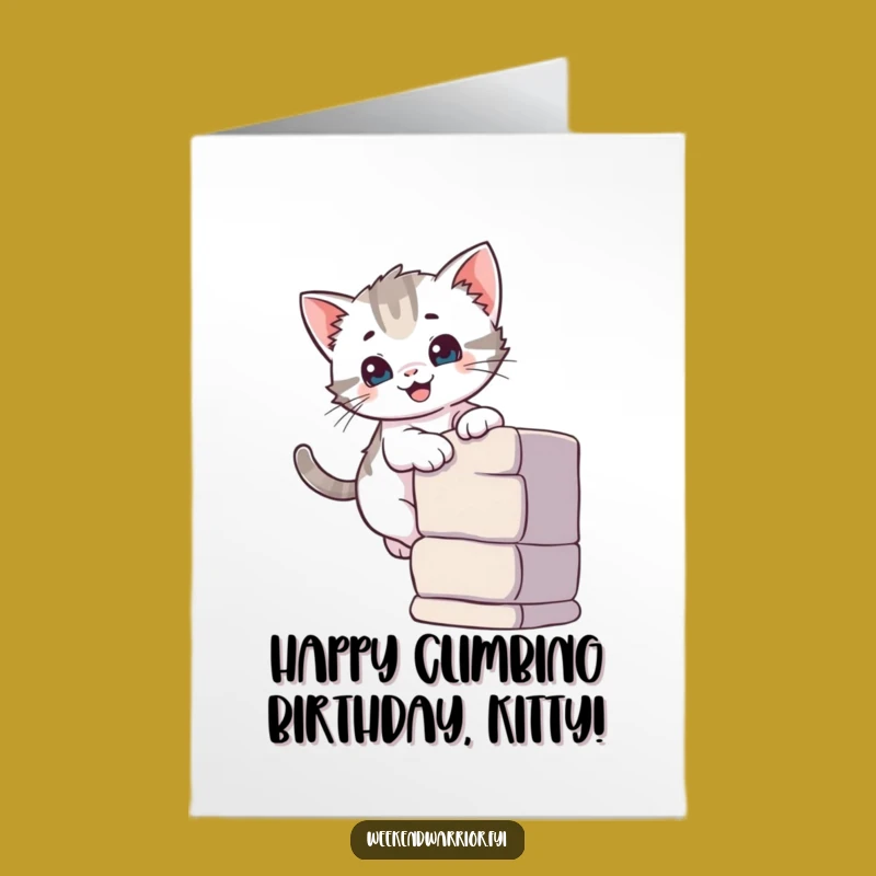 Free Printable Birthday Card: Curious Kitten Climbs, Cute Downloadable Gift