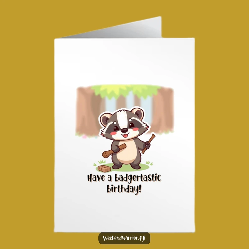 Free Printable Birthday Card: Funny Badger Chopping - Downloadable DIY Gift