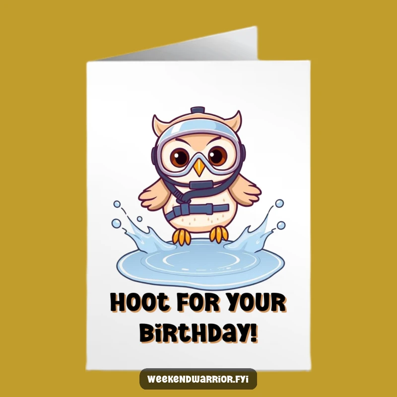 Free Printable Birthday Card: Diving Owl Splashing, Funny Downloadable Greeting