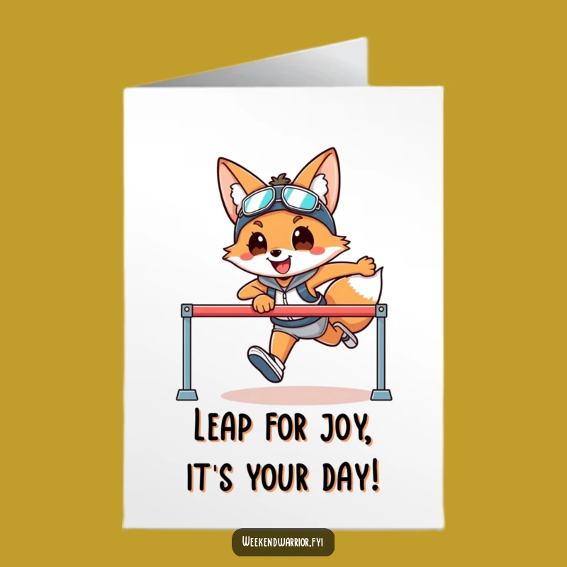 Funny Free Printable Birthday Card: Fox Hurdles Into Fun!