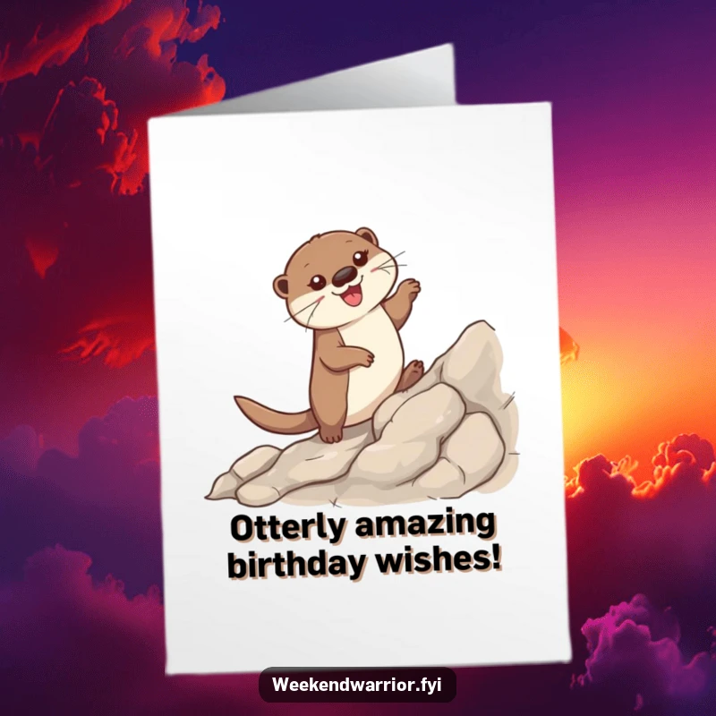 Funny Free Printable Birthday Card: Determined otter scaling rocky mountain, pure joy, perfect for a unique, downloadable gift.