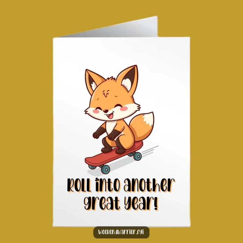 Free Printable Birthday Card Cheerful Fox Skateboarder - Funny Downloadable Gift