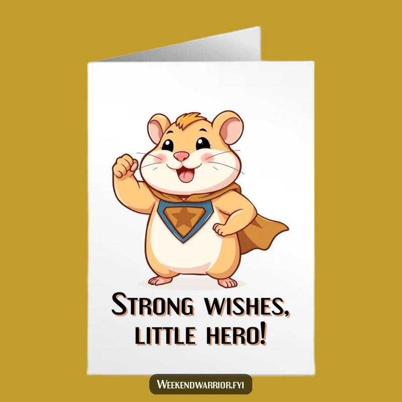Free Printable Birthday Card: Muscular Hamster Hero! Downloadable Funny Gift for Him