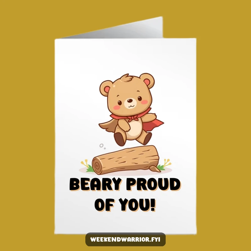 Leaping Bear Cub Free Printable Congrats Card - Funny Heroic Downloadable Gift!