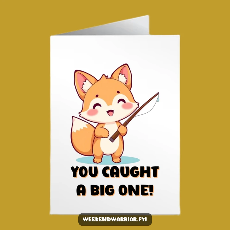 Excited Fox Free Printable Congrats Card - Funny Fishing Achievement Gift!