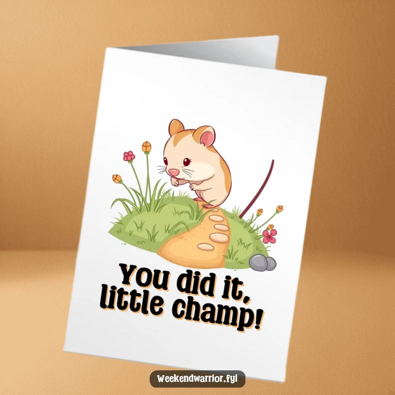 Funny Free Printable Congrats Card: A determined hamster navigating a tiny, overgrown path with much curiosity and excitement.