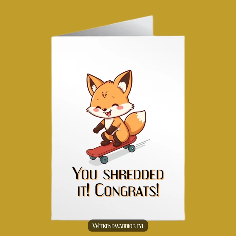 Free Printable Congrats Card Cheerful Fox Skateboarder - Downloadable Thrill
