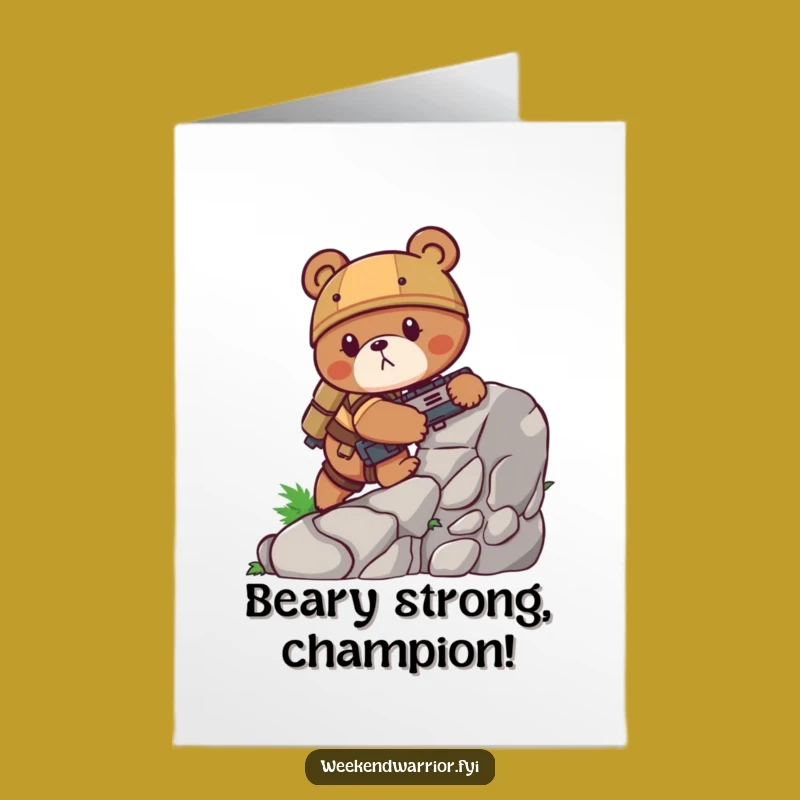 Free Printable Congrats Card: Combat Bear Climbing Funny Downloadable Victory Gift