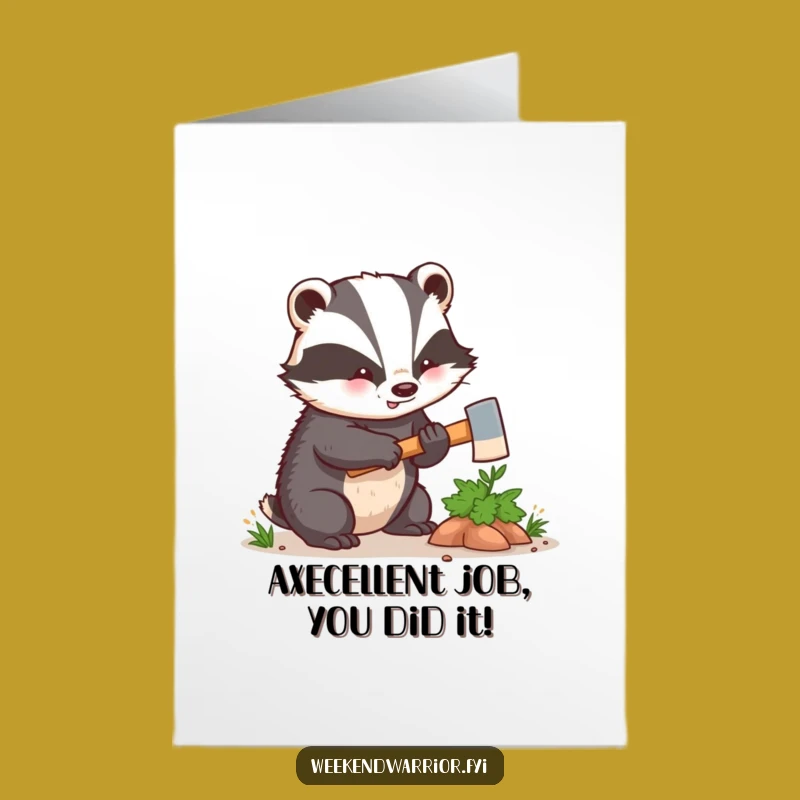 Free Printable Congrats Card: Funny Badger Axe Chopping for Your Big Achievement