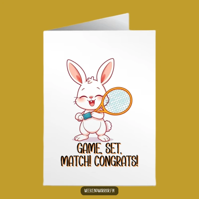 Free Printable Congrats Card Giggling Bunny Tennis Champ - Downloadable Win