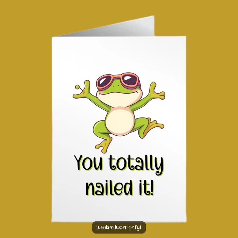 Free Printable Congrats Card: Goggle Frog Jump Success, Humorous Downloadable Gift