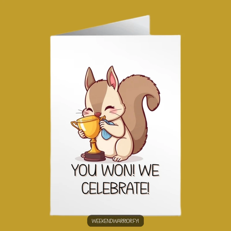 Free Printable Congrats Card: Humorous Squirrel Trophy Polish Digital Download for Big Wins