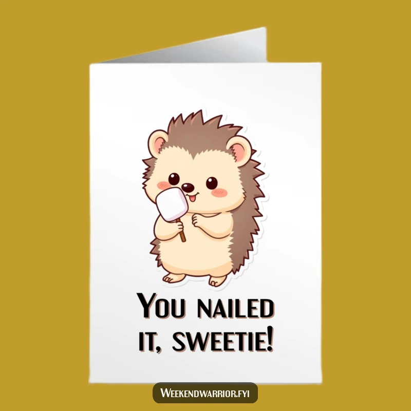 Free Printable Congrats Card: Kawaii Hedgehog Marshmallow Roast Celebration Downloadable