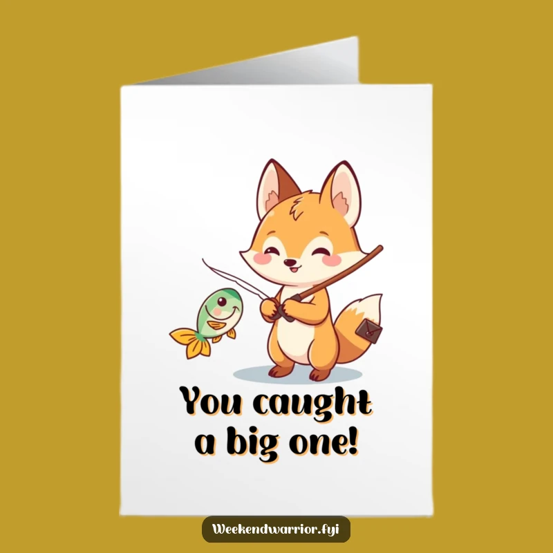 Free Printable Kawaii Fox Congratulations Card: Funny Fishing Downloadable Gift!