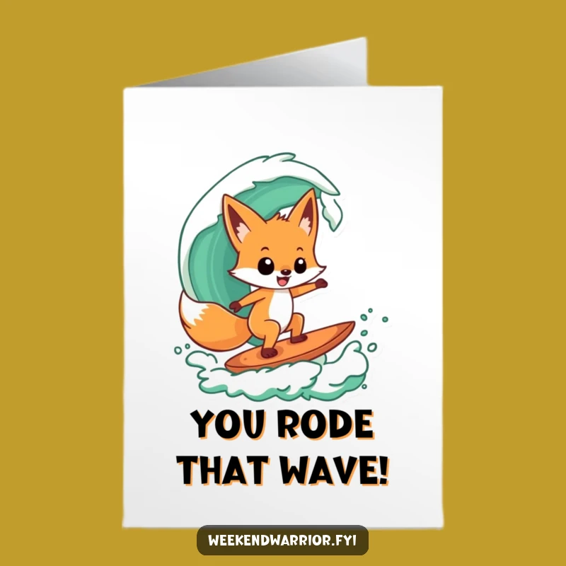 Free Printable Congrats Card: Fox Surfs to Victory! Humorous Downloadable Gift