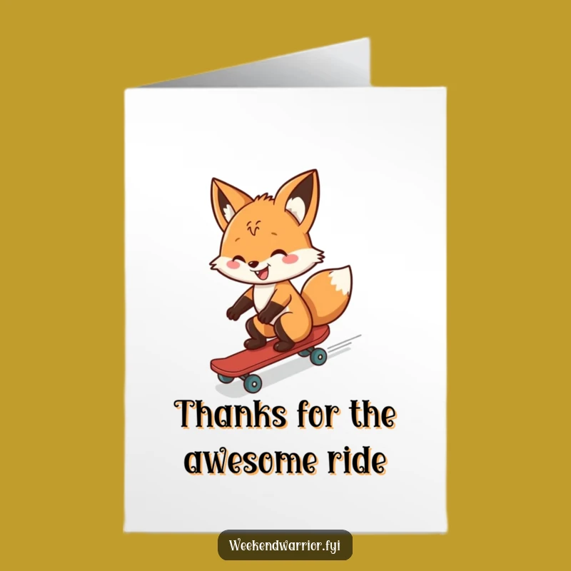 Free Printable Thank You Card Cheerful Fox Skateboarder - Grateful Ride