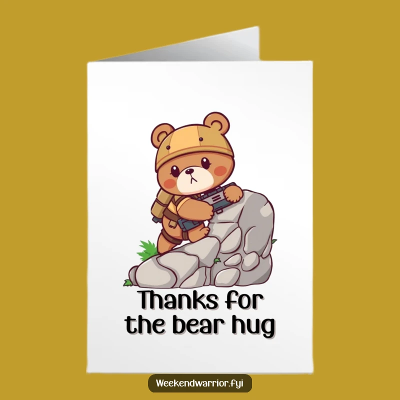 Free Printable Thank You Card: Combat Bear Climbing Funny Downloadable Appreciation Gift