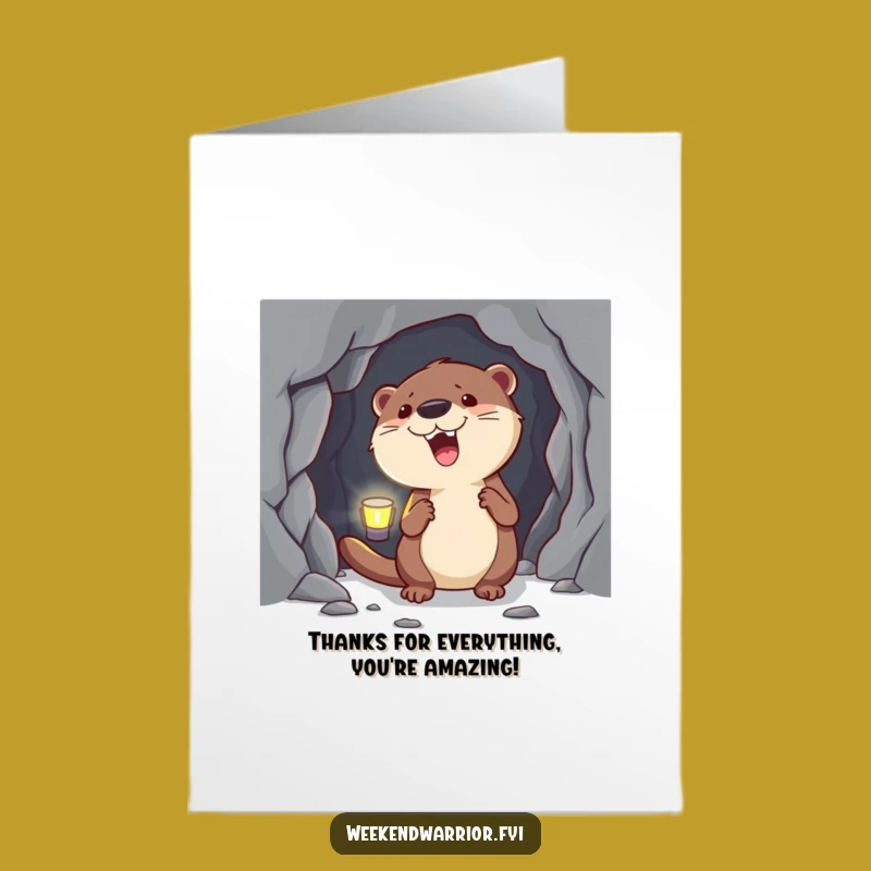 Free Printable Thank You Card: Funny Otter Cave Explorer, Grateful Downloadable!