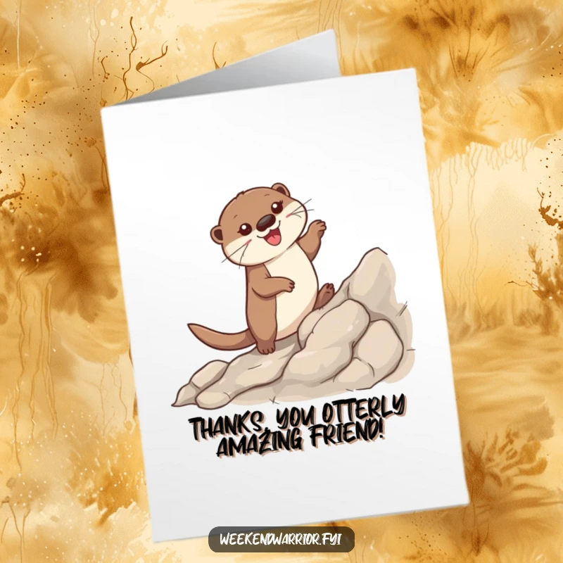 Funny Free Printable Thank You Card: Happy otter scaling a challenge, expressing gratitude, perfect unique downloadable gift.