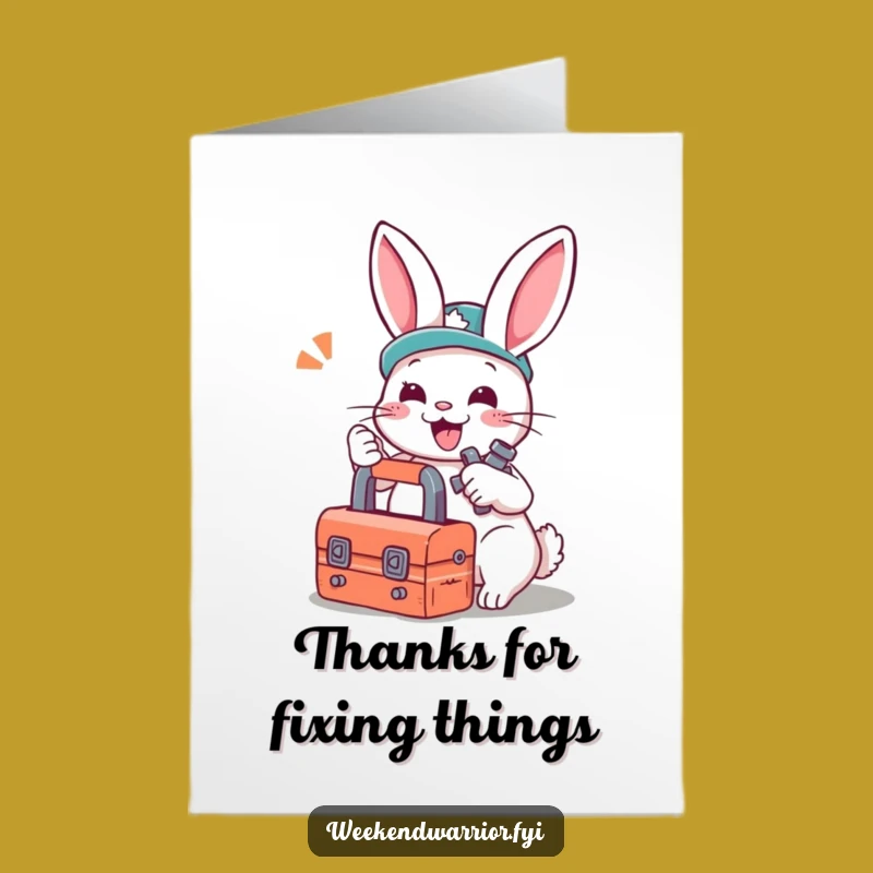 Free Printable Thank You Card: Rabbit Mechanic DIY Downloadable Gift for Appreciation