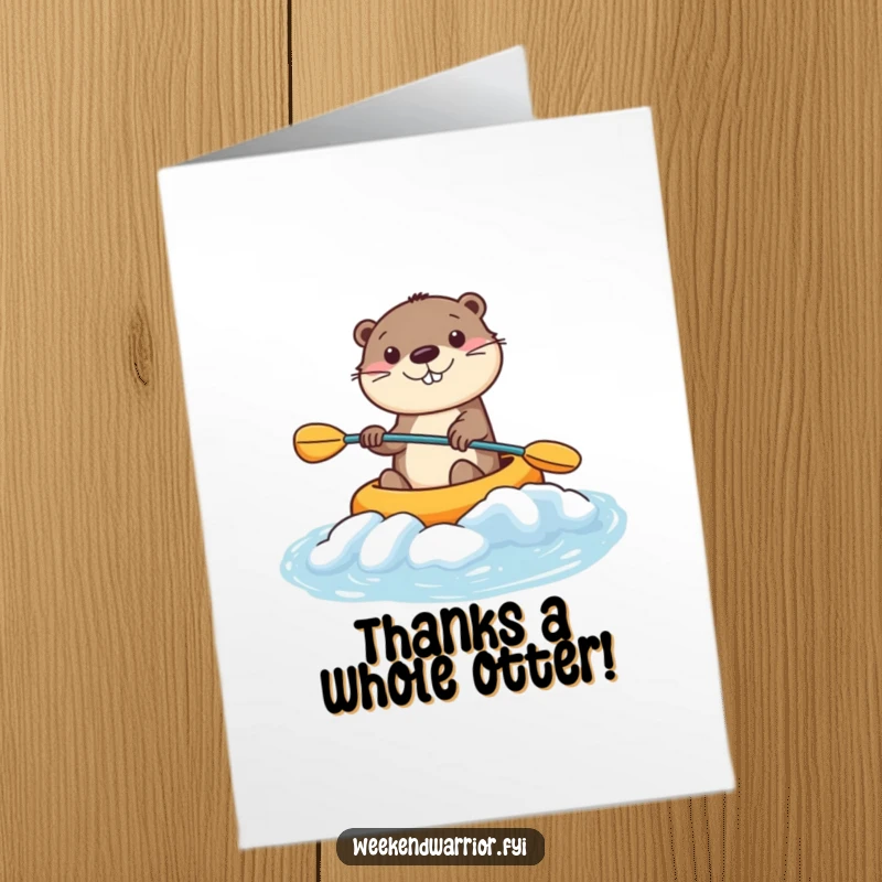 Funny Free Printable Thank You Card: Smiling Kawaii otter character kayaking, conveying thanks.