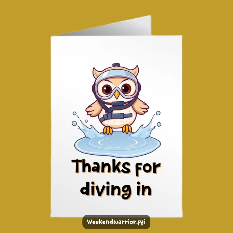 Free Printable Thank You Card: Diving Owl Splashes, Funny Downloadable Gratitude