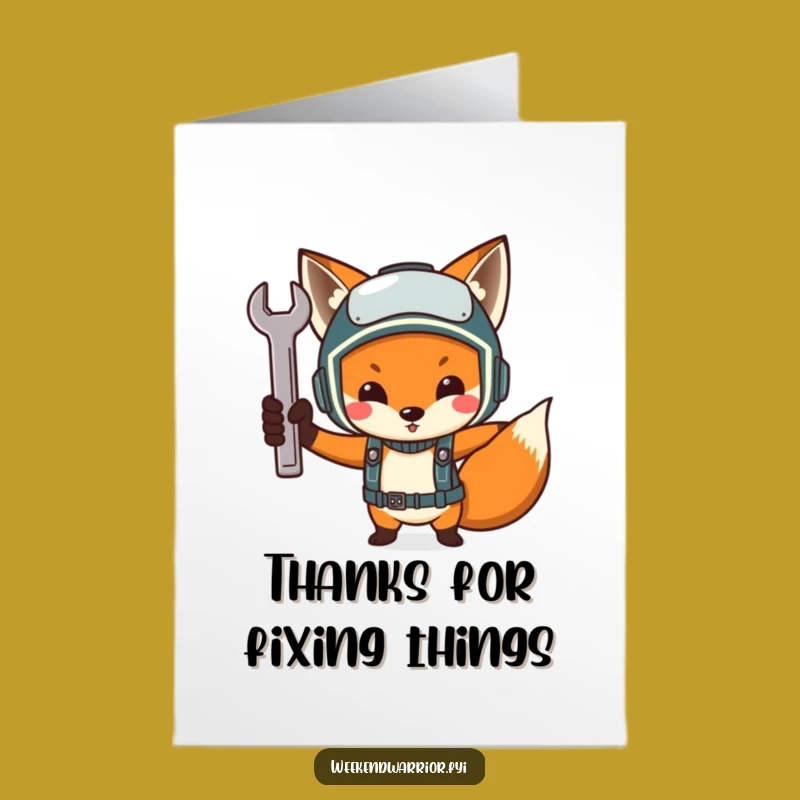 Free Printable Thank You Card: Funny Fox Mechanic, Hilarious DIY Downloadable Gift