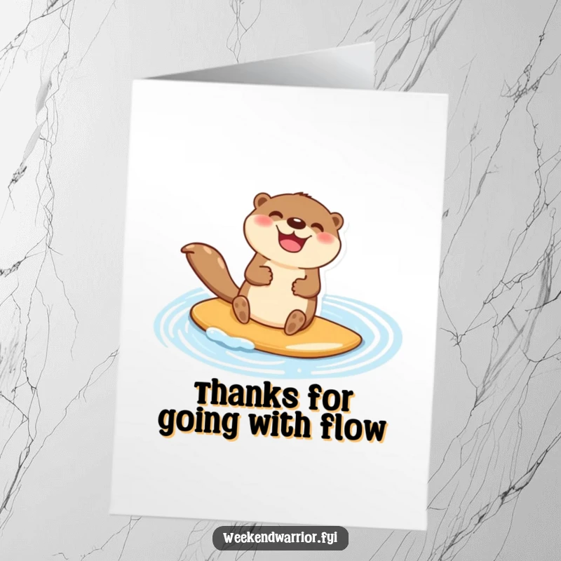 Funny Free Printable Thank You Card: Happy otter character jubilantly paddleboarding, symbolizing effortless gratitude.