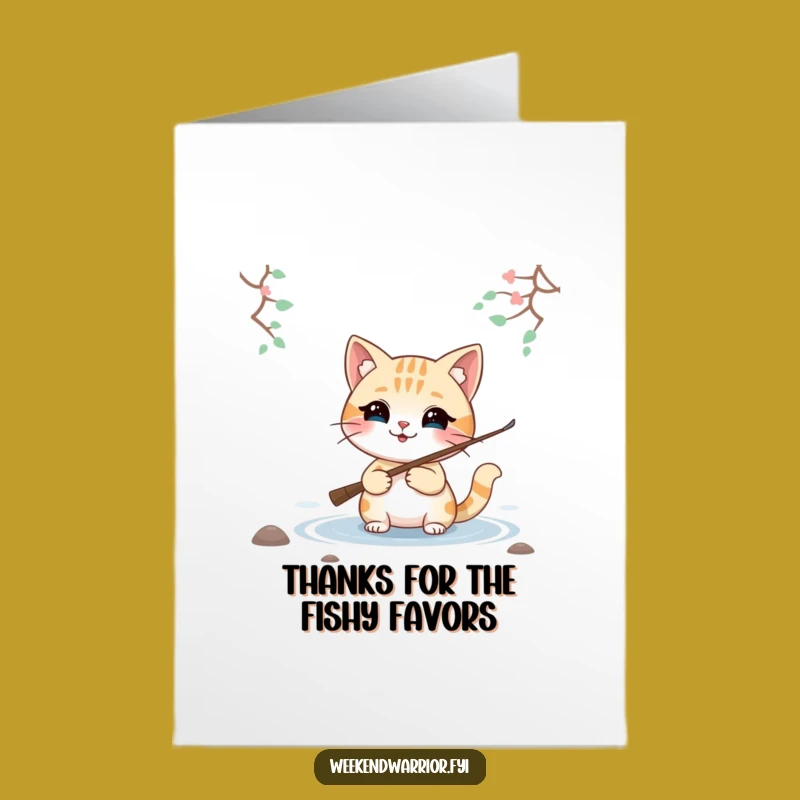 Free Printable Thank You Card: Fishing Cat Thanks Funny Downloadable Greeting Gift